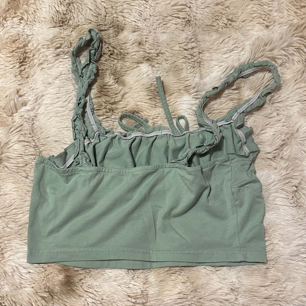 Green Ruched Strap Crop Top - Picture 2 of 3